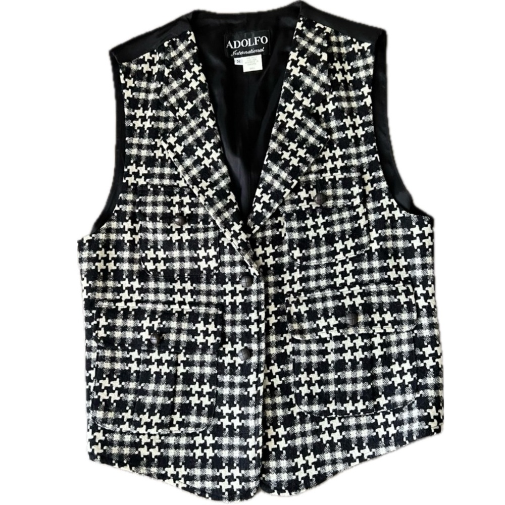 Adolfo International Vintage Wool Black and White Geometric Vest - Picture 1 of 15